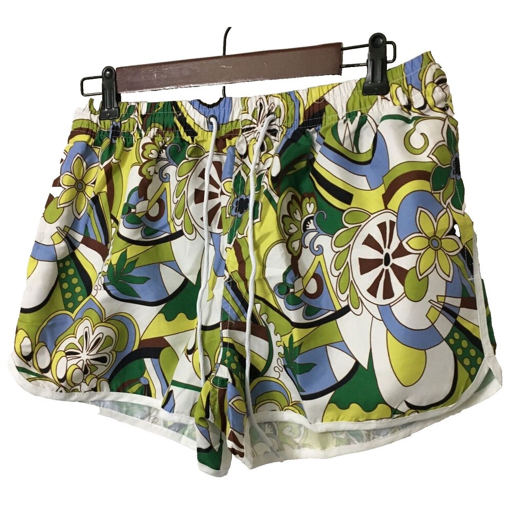 Women Shorts Pant w/Pockets Medium Retro Hippie Flower Power Boho Vacation Beach